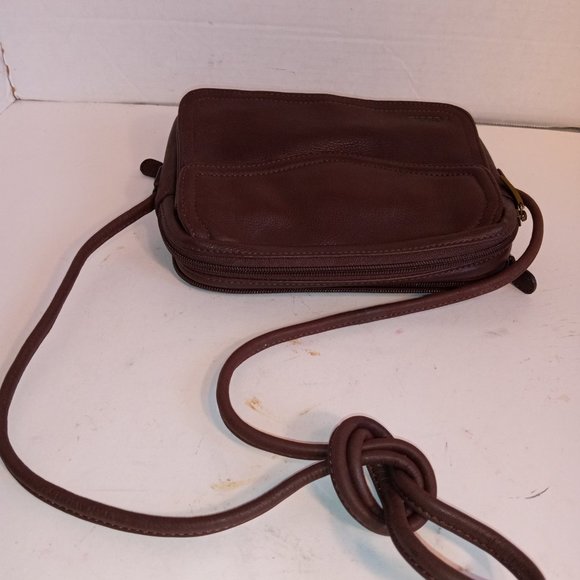 Rare 1980s FOSSIL Dark Coffee Brown Leather Compact Crossbody Organizer - Picture 8 of 12